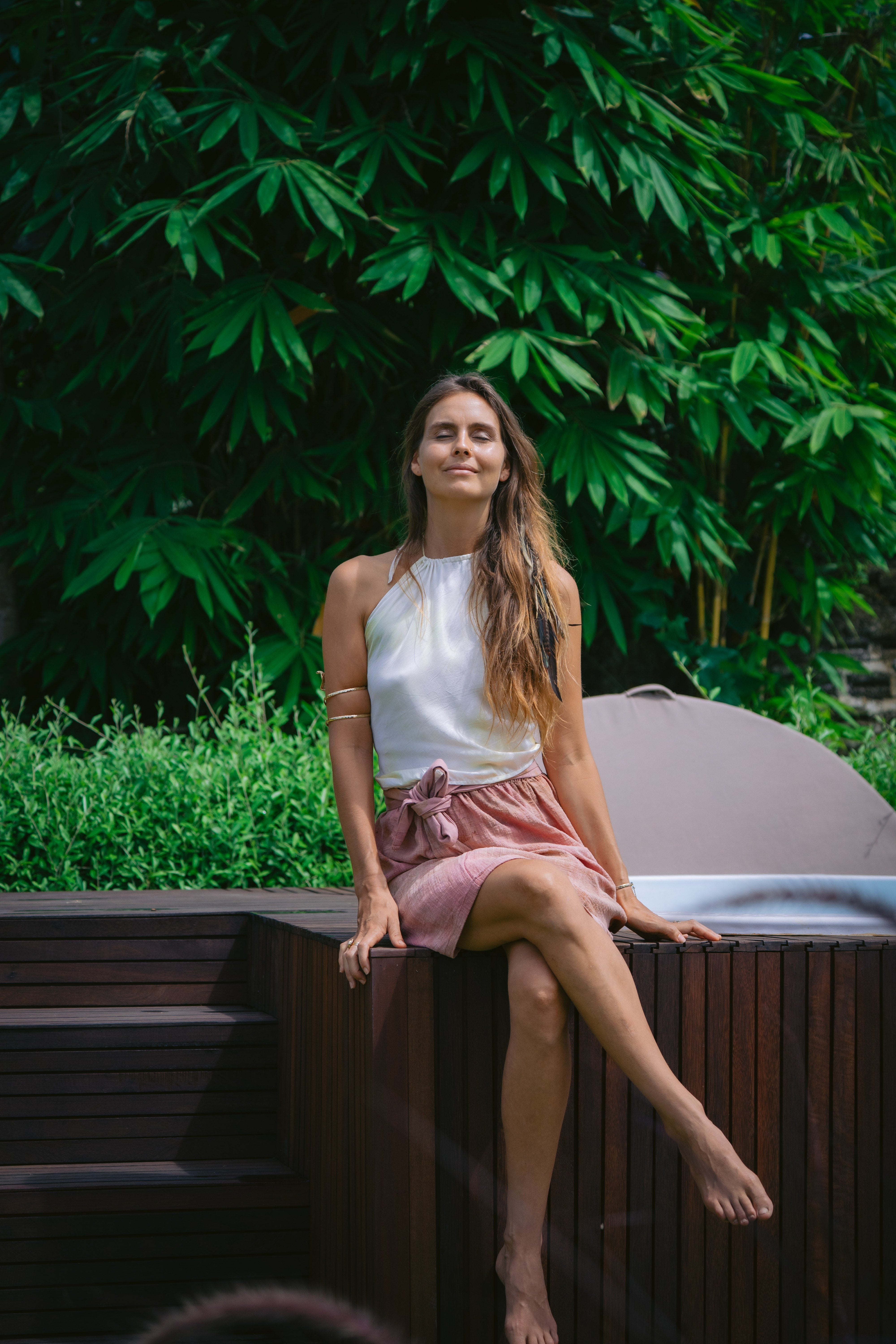 Tirta Puspa White & Yellow Cotton Silk Tank Top